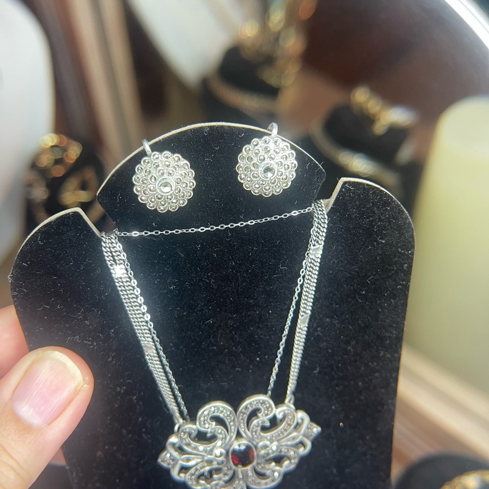 Silver 925 Floral Filigree Pendant Necklace VINTAGE - Picture 6 of 8